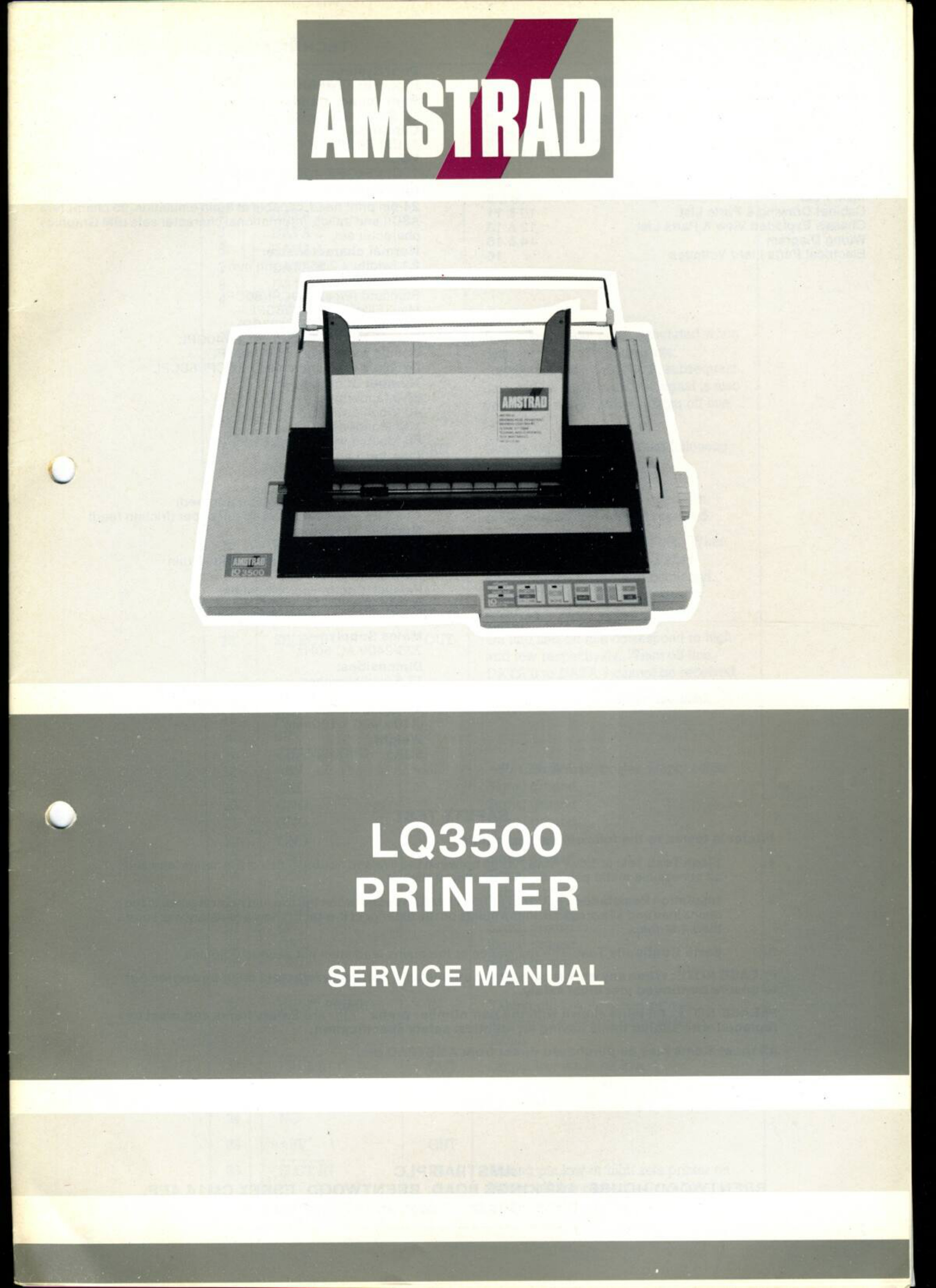 Première page de Amstrad LQ3500 Service Manual English