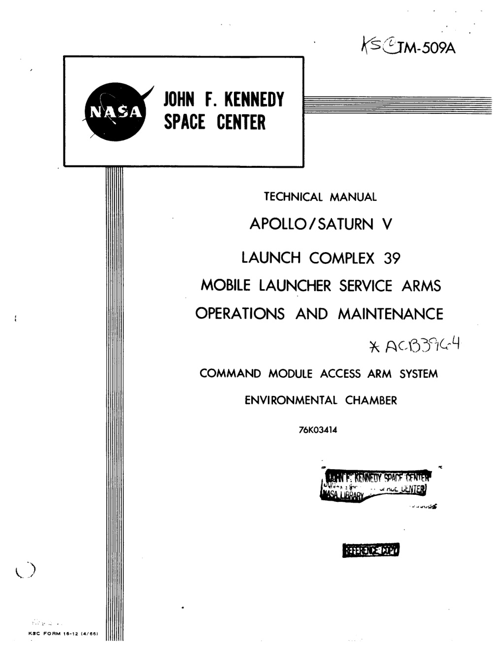 Première page de Apollo Saturn V Launch Complex 39 Mobile Launcher Service Arms Operations And Maintenance Technical Manual