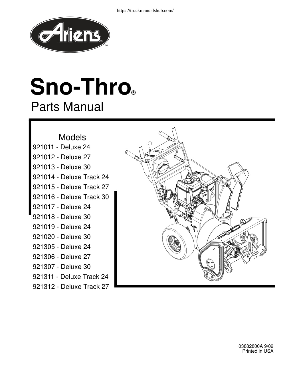Première page de Ariens 921011 921012 921013 921014 921015 921016 921017 921018 921019 921020 Sno Thro Parts Manual