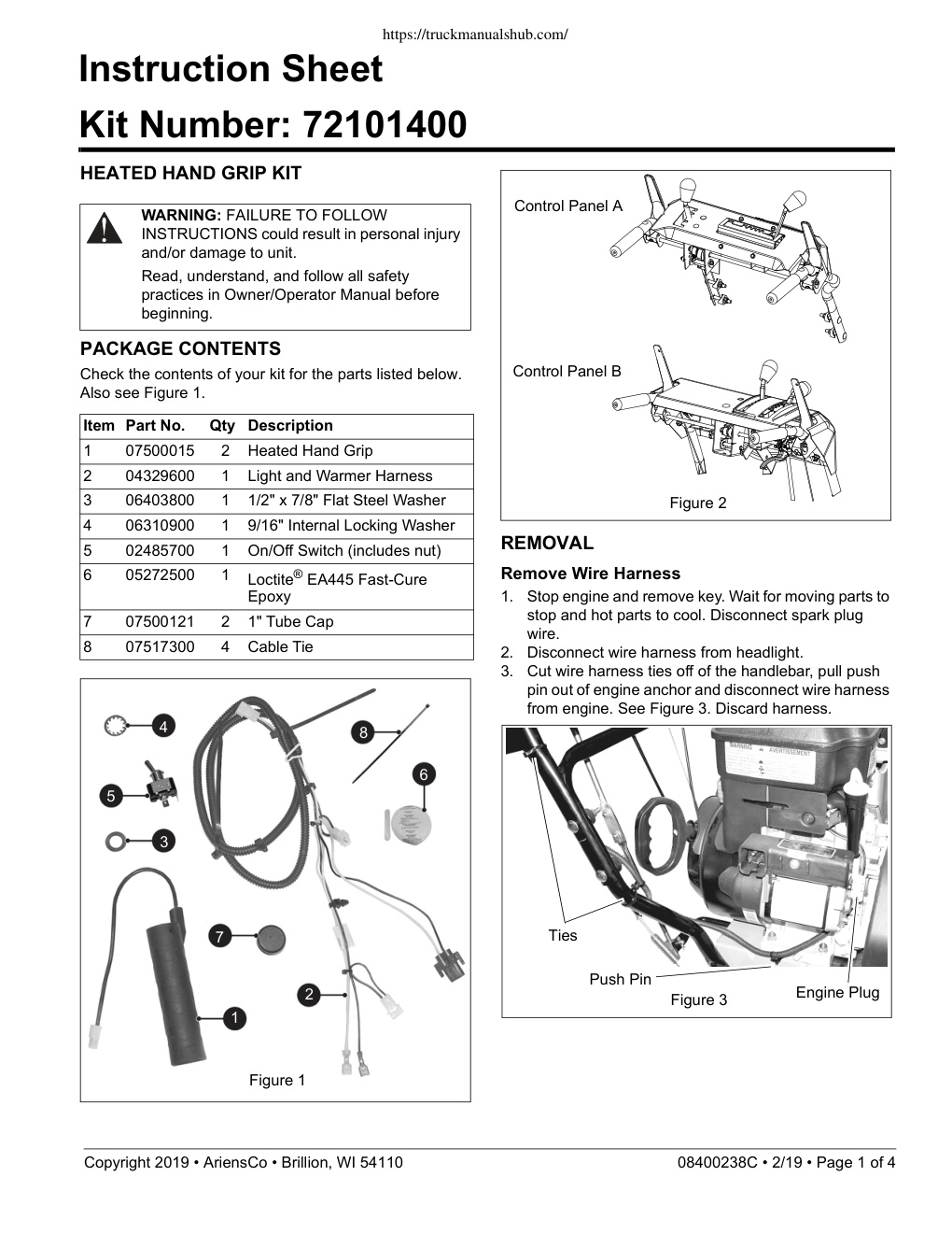 Première page de Ariens Heated Hand Grip Kit Instruction Sheet