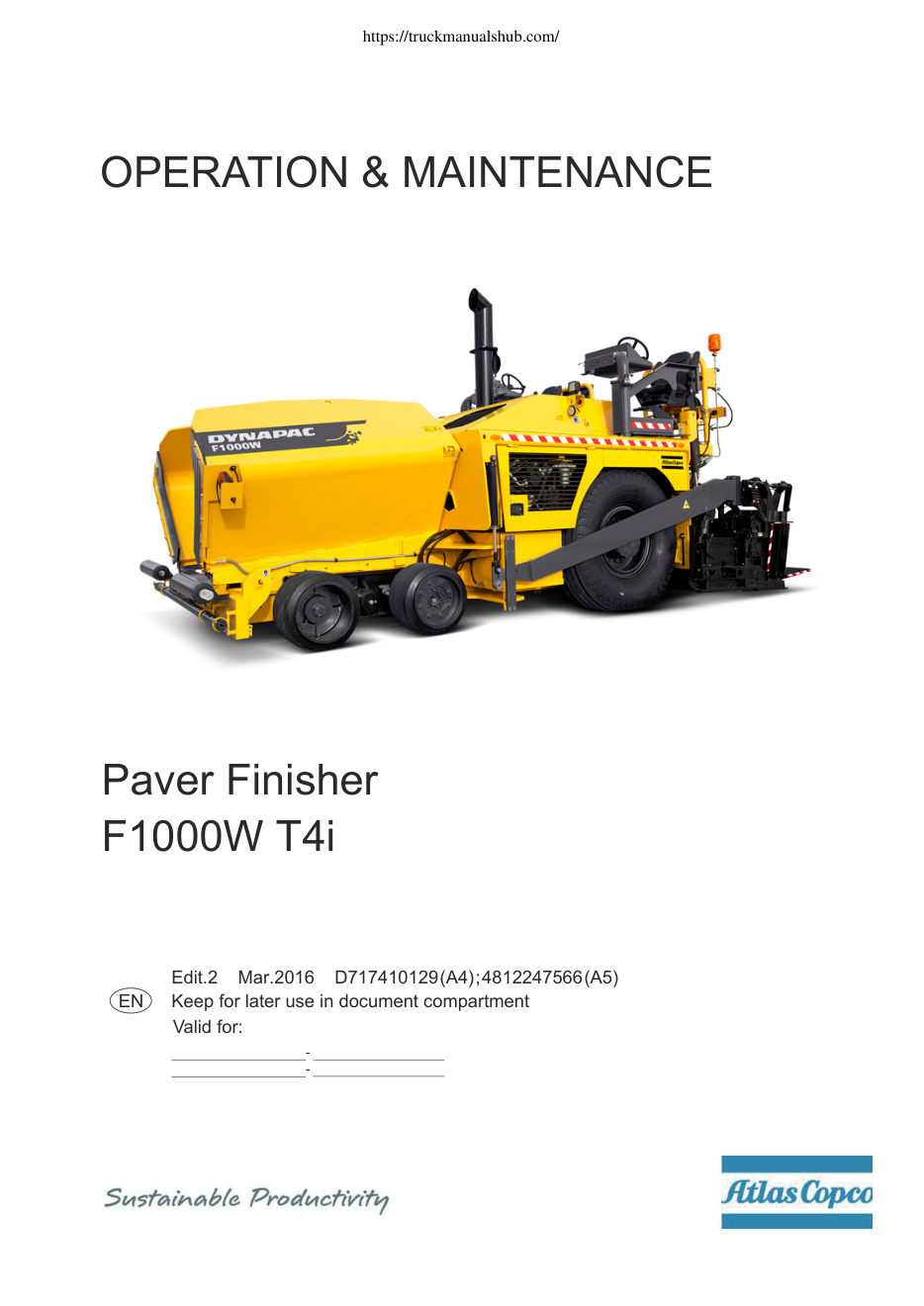 Première page de Atlas Copco F1000W T4i Operating and Maintenance Manual