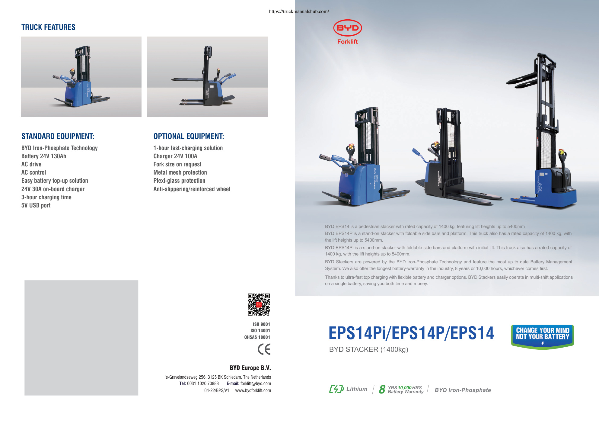 Première page de BYD EPS14Pi EPS14P EPS14 Stacker Technical Specifications
