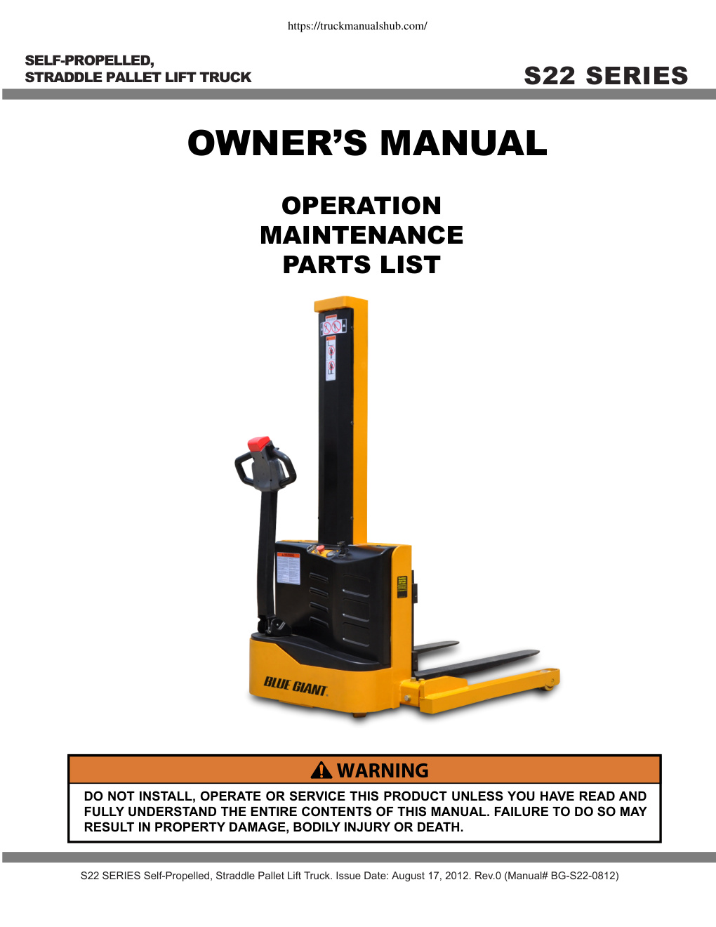 Première page de Big Joe S22 Owner s Manual