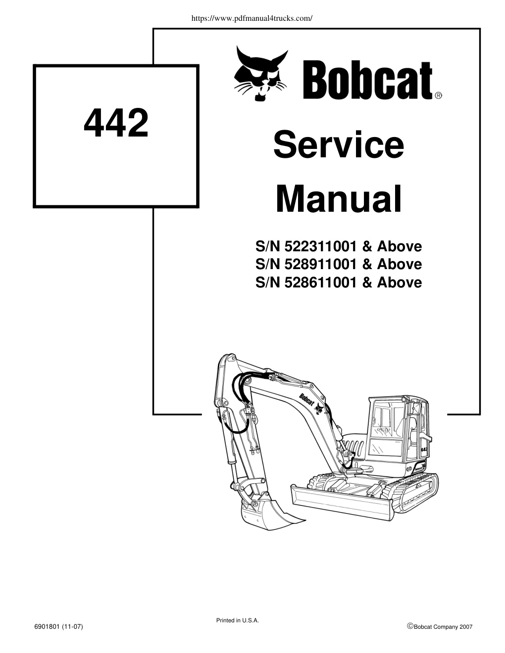 Première page de Bobcat 442 Mini Excavator Service Manual