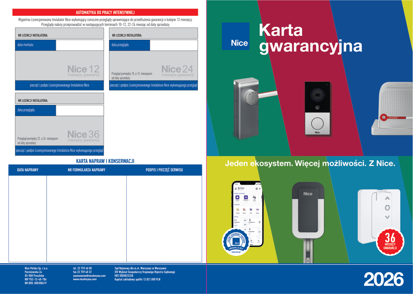 Première page de KARTA GWARANCYJNA NICE_2026