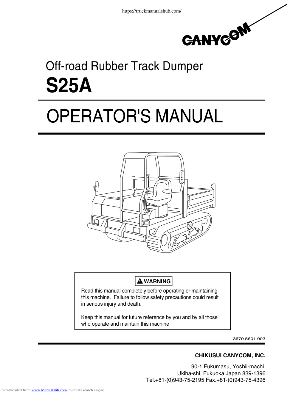 Première page de CanyCom S25 Off road Rubber Track Dumper Operator s Manual