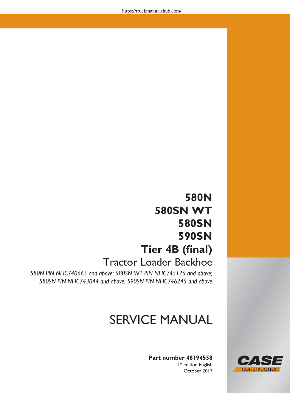 Première page de Case 580N Service Manual