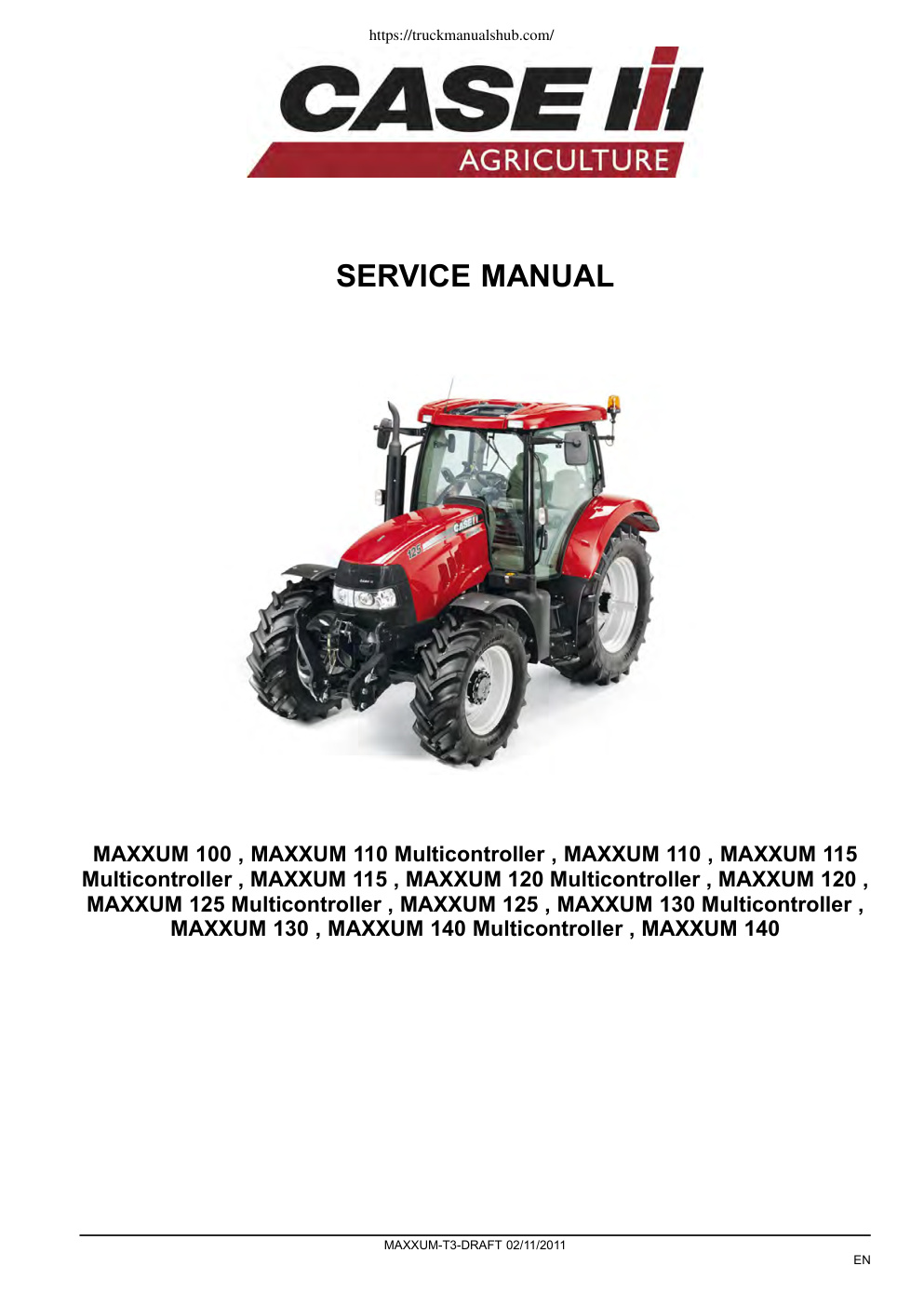 Première page de Case IH Maxxum Tractor Service Repair Manual