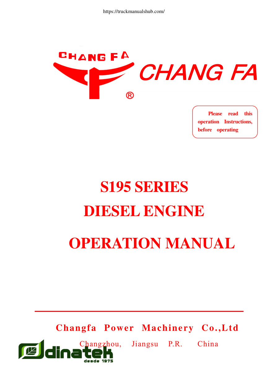 Première page de Changfa S195 Diesel Engine Operation Manual