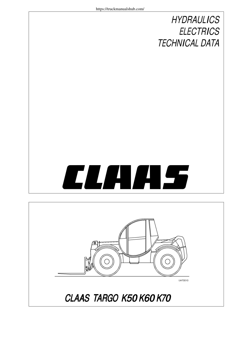 Première page de Claas Targo K50 K60 K70 Electric System Hidraulic System Service Repair Manual