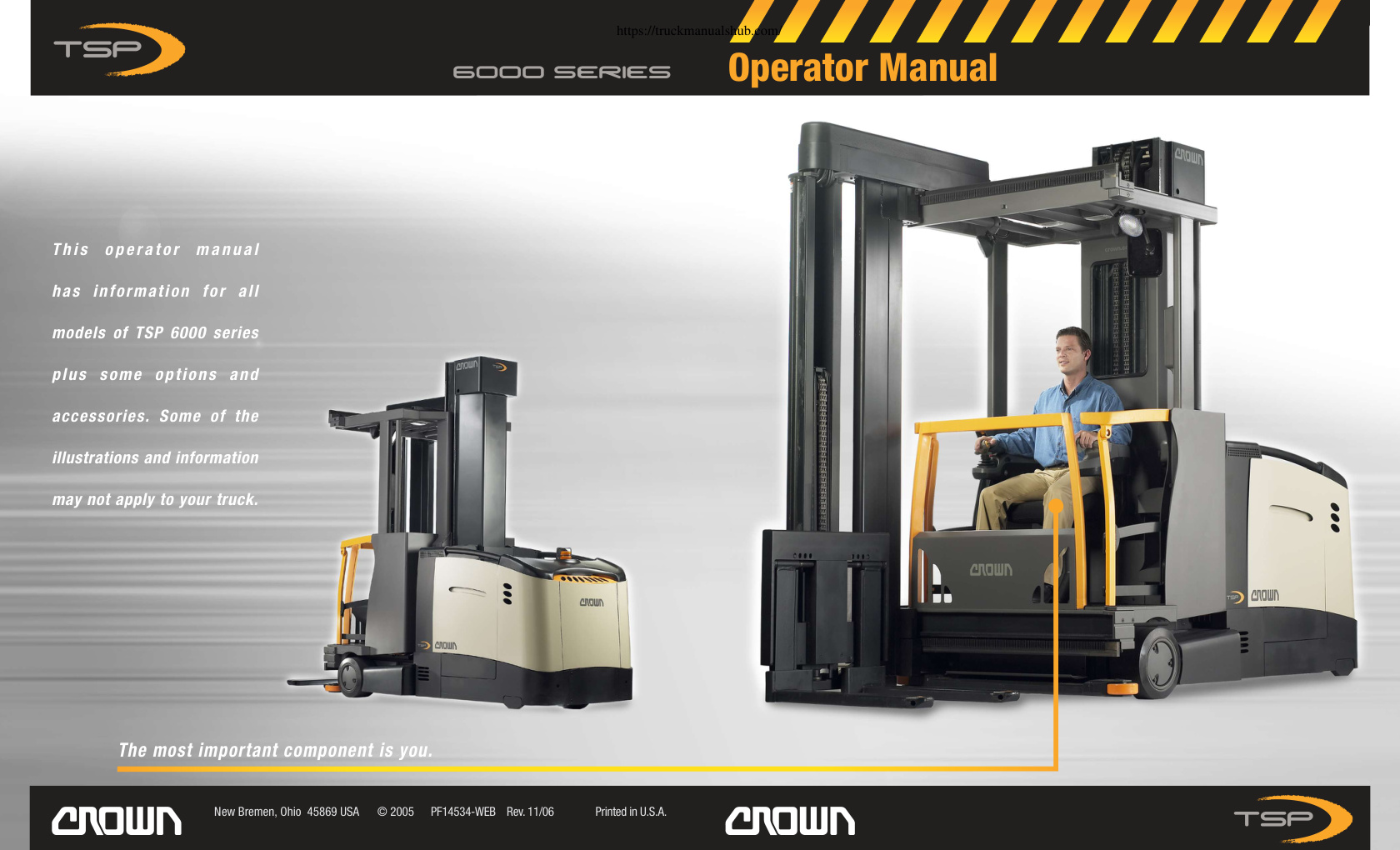Première page de Crown Very Narrow Aisle Reach Trucks TSP6000 Operator Manual