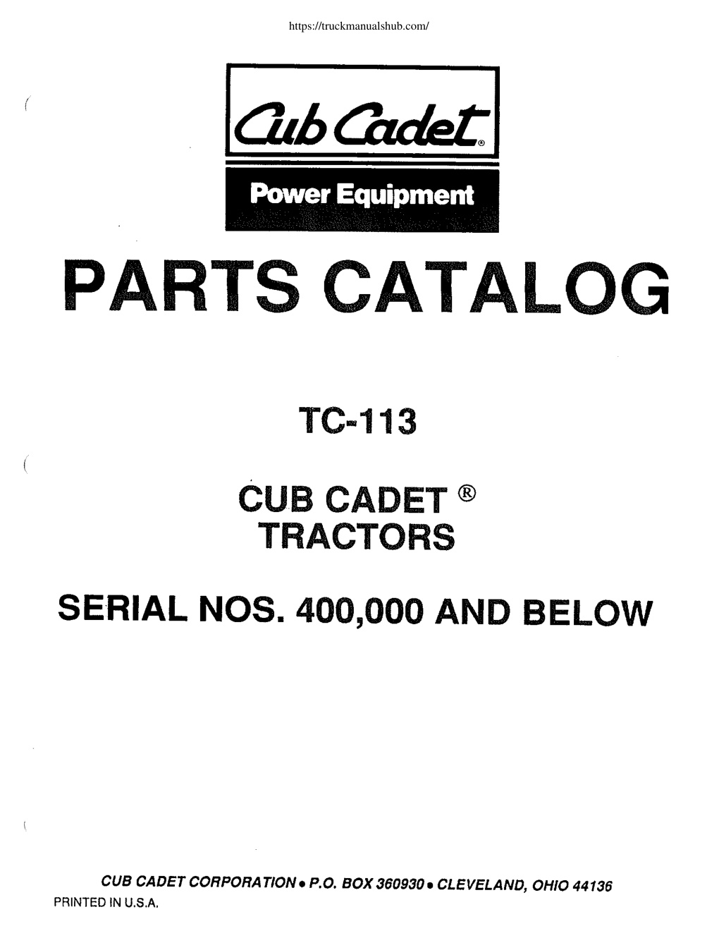 Première page de Cub Cadet TC 113 Tractor LT1024 Parts Catalogue