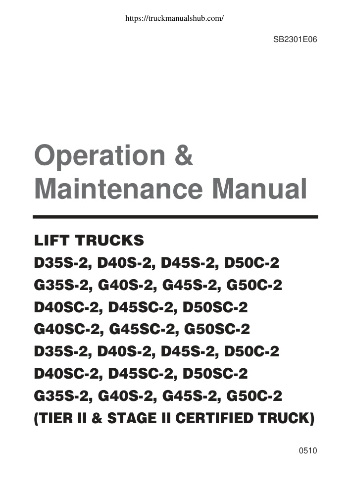 Première page de Daewoo D35S 2 D40S 2 D45S 2 D50C 2 G35S 2 G40S 2 G45S 2 G50C 2 D40SC 2 D45SC 2 D50SC 2 G40SC 2 G45SC 2 G50SC 2 Operation Maintenance Manual