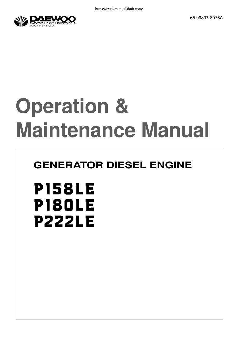 Première page de Daewoo P158LE P180LE P222LE Polus Generator Diesel Engine Operation Maintenance Manual