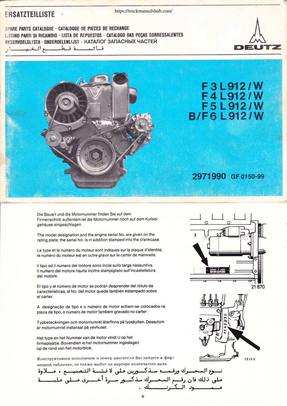 Première page de Deutz F 3 L912 W F 4 L912 W F 5 L912 W B F6 L912 W Spare Parts Catalog