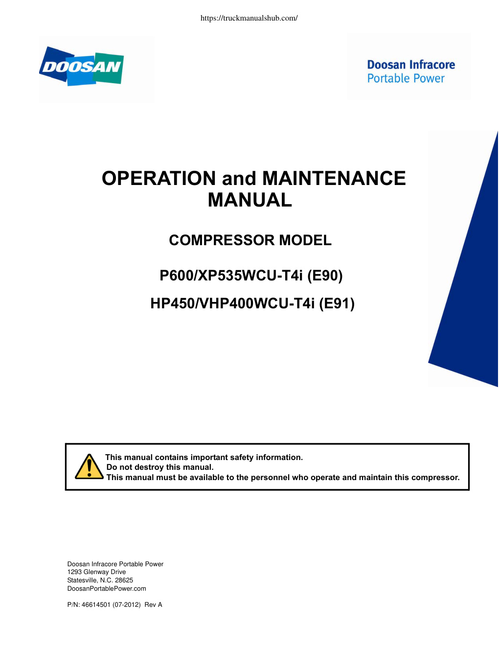 Première page de Doosan HP450 Operator Manual