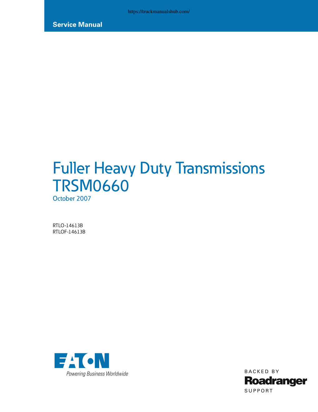 Première page de Eaton RTLO 14613B and RTLOF 14613B Transmission Service Manual