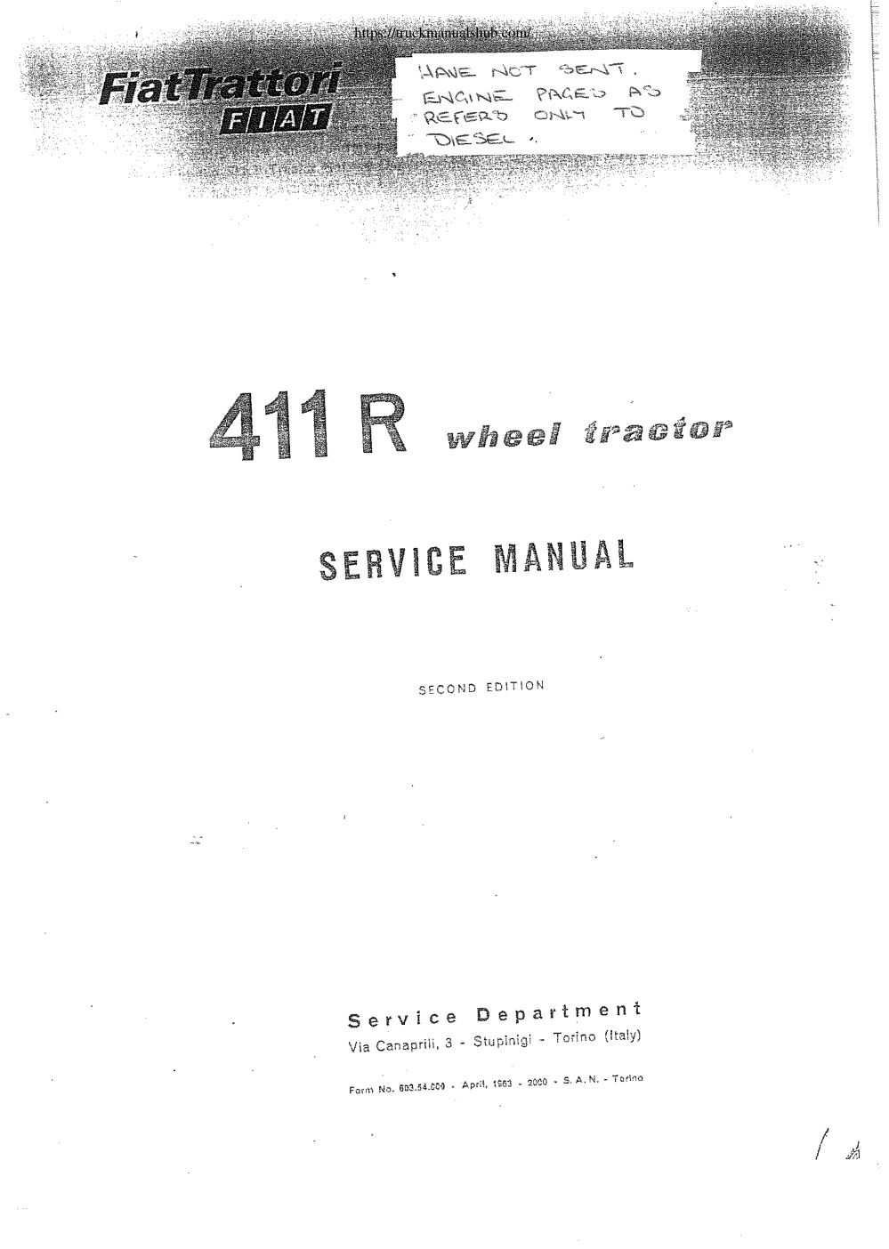 Première page de FiatAgri 411R Service Manual