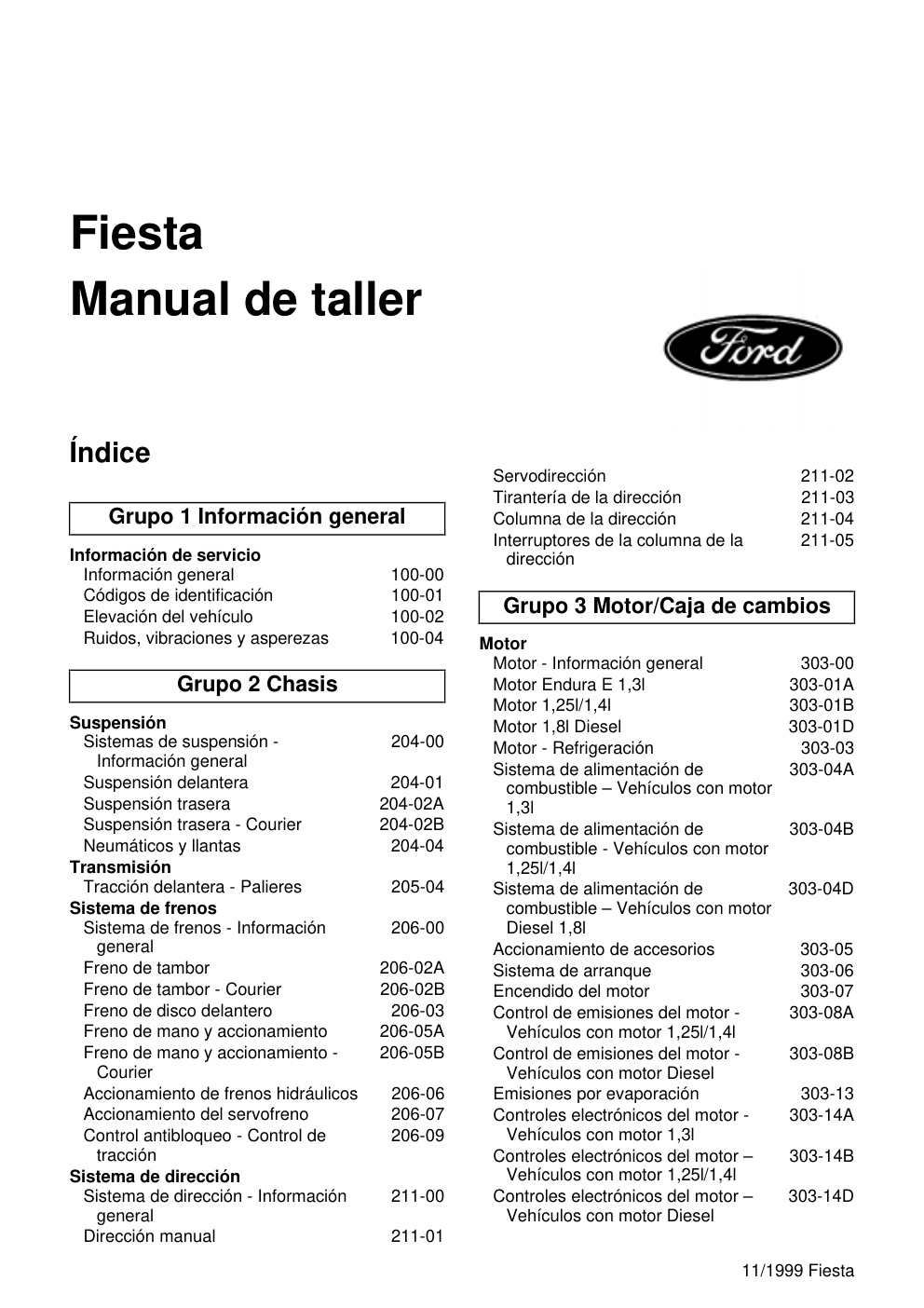 Première page de Ford Fiesta MK4 Service Manual