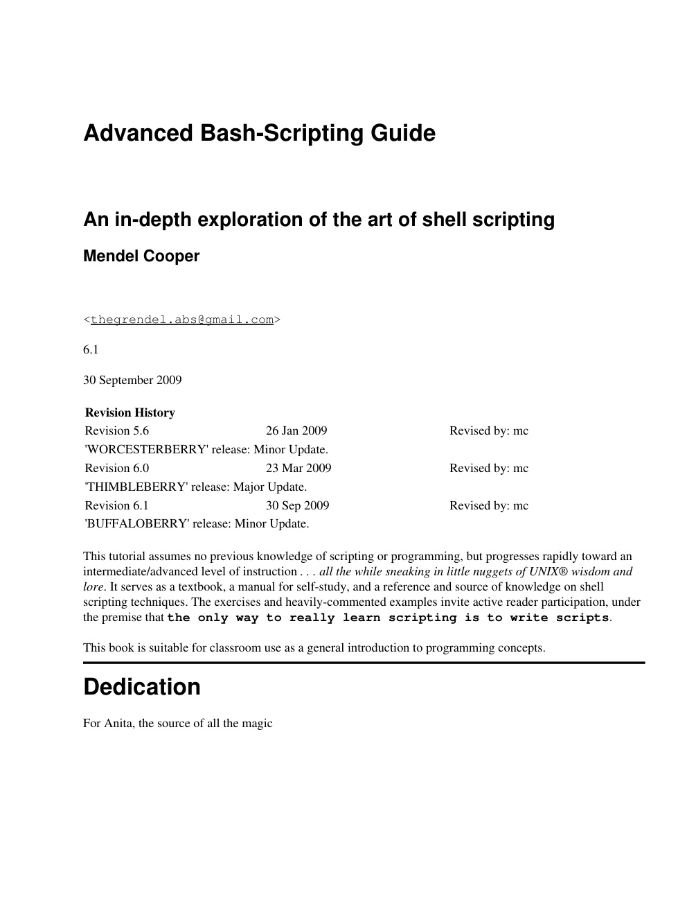 Première page de Advanced Bash-Scripting Guide