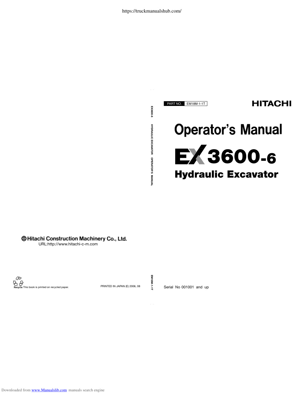 Première page de Hitachi EX 3600 6 Hydraulic Excavator Operator s Manual