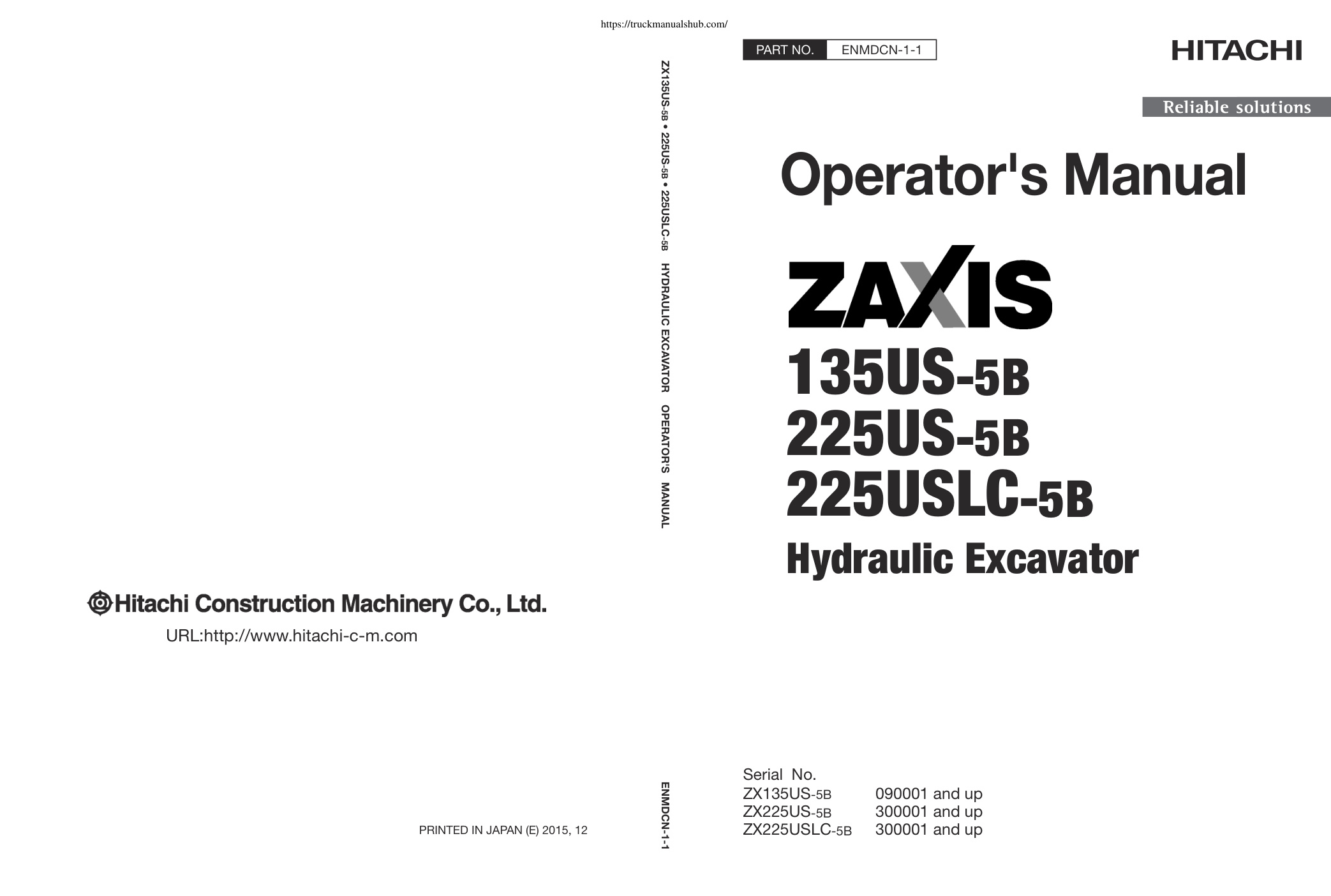 Première page de Hitachi ZAXIS 135US 5B 225US 5B 225USLC Hydraulic Excavator Operator s and Maintenance Manual