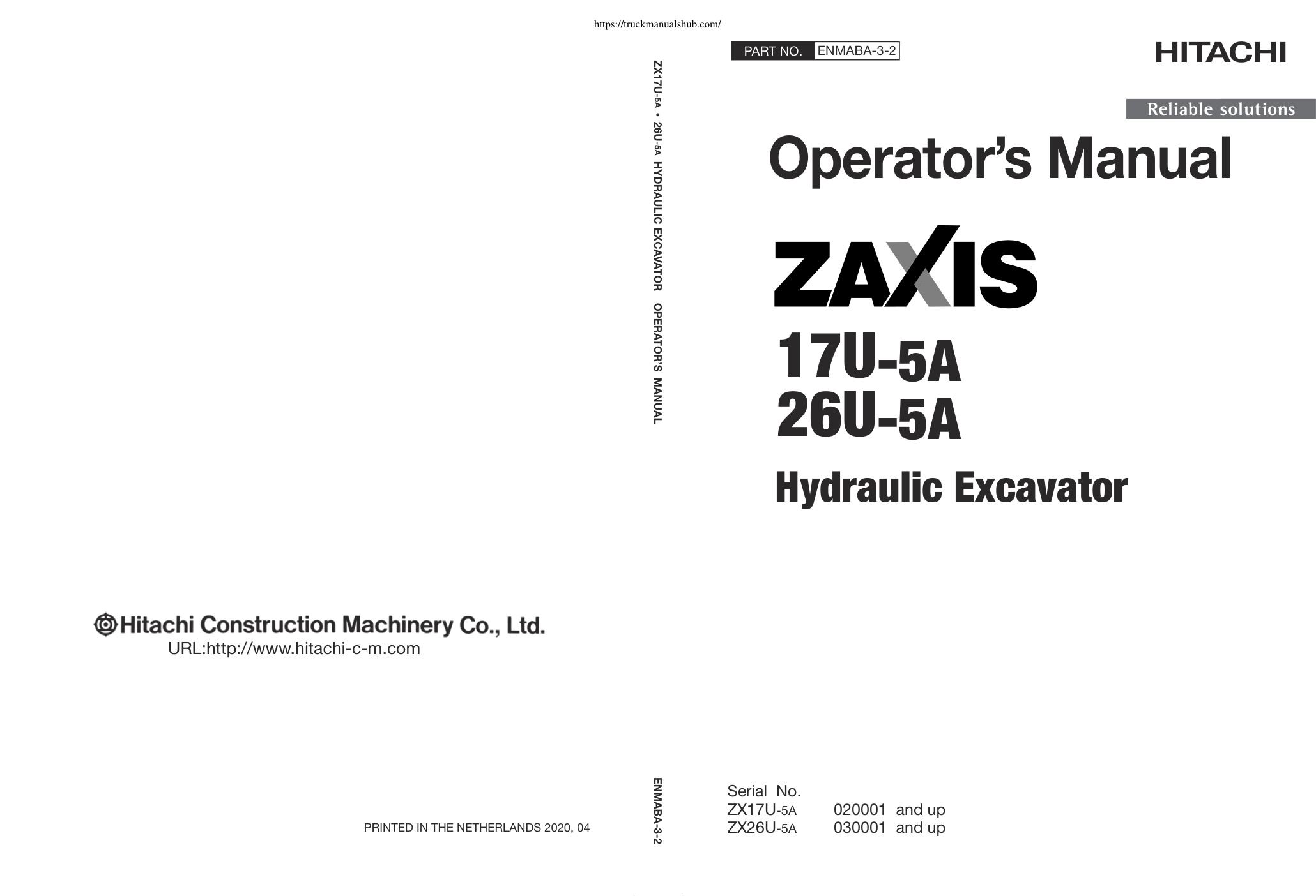 Première page de Hitachi Zaxis 17U 5A 26U 5A Operator s and Maintenance Manual