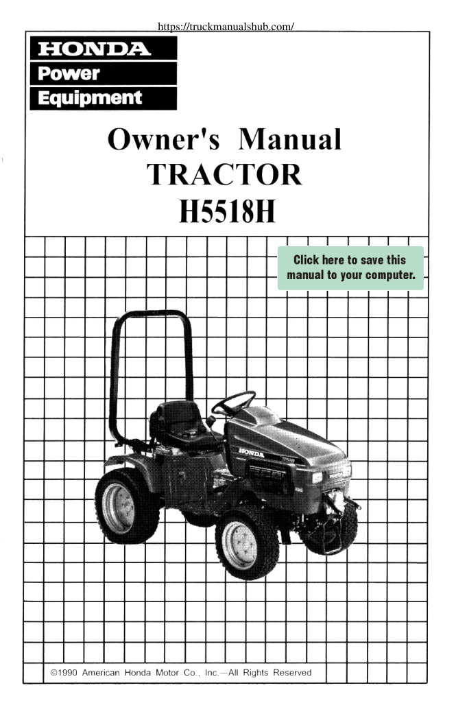 Première page de Honda H5518H H5518H A2 H5518H A4 Tractor Owner s Manual