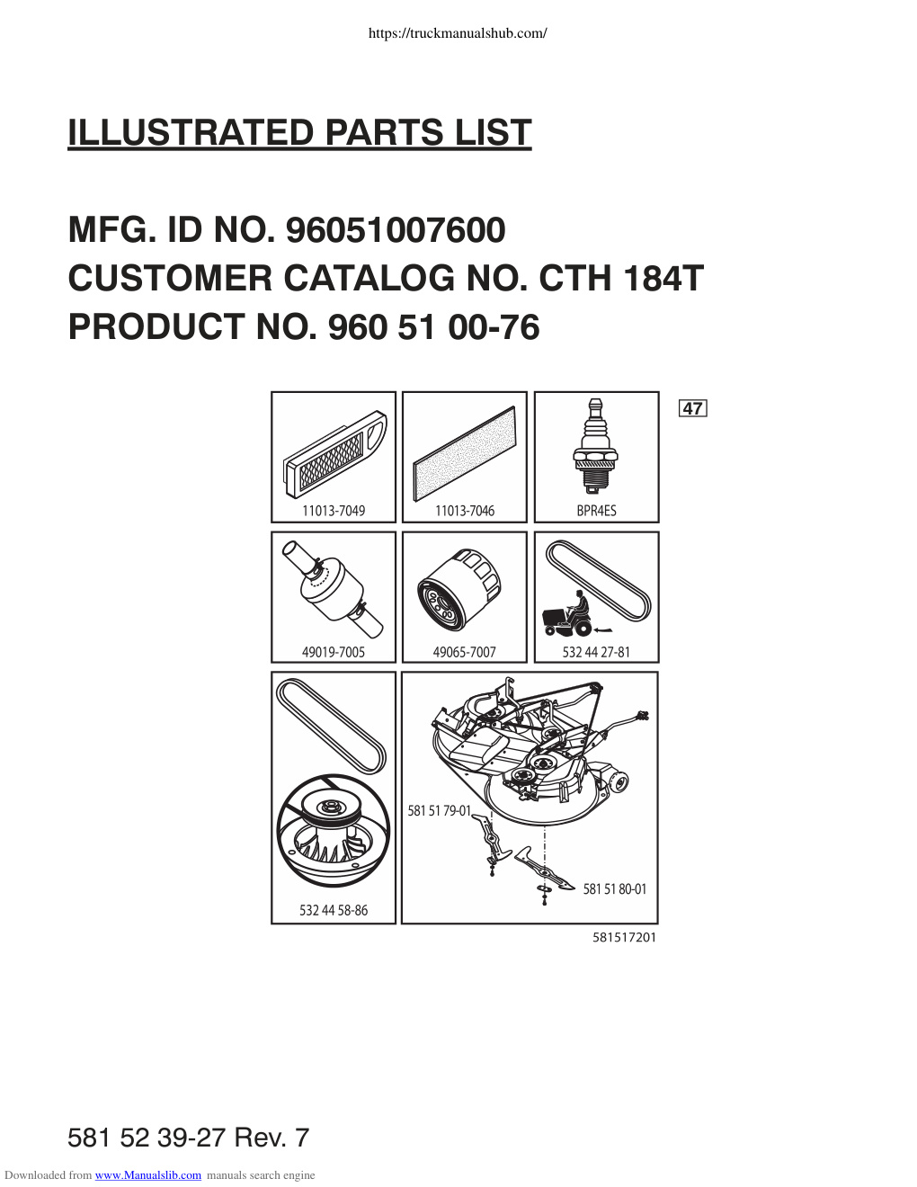 Première page de Husqvarna CTH184T Parts List