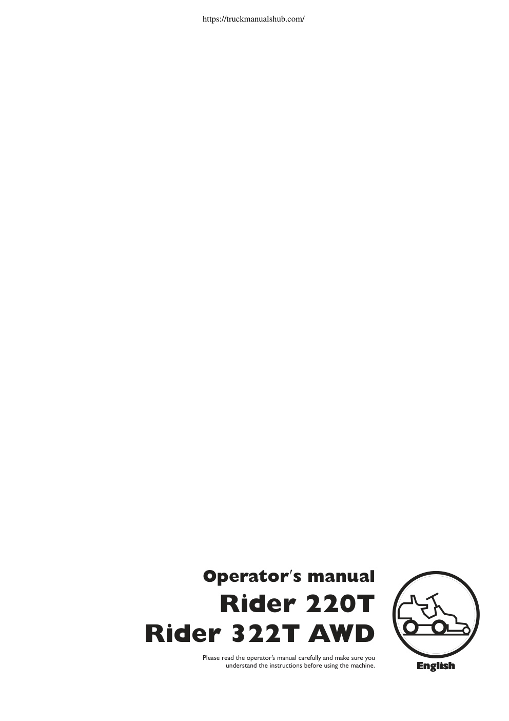 Première page de Husqvarna Rider 220T Rider 322T AWD Operator s Manual