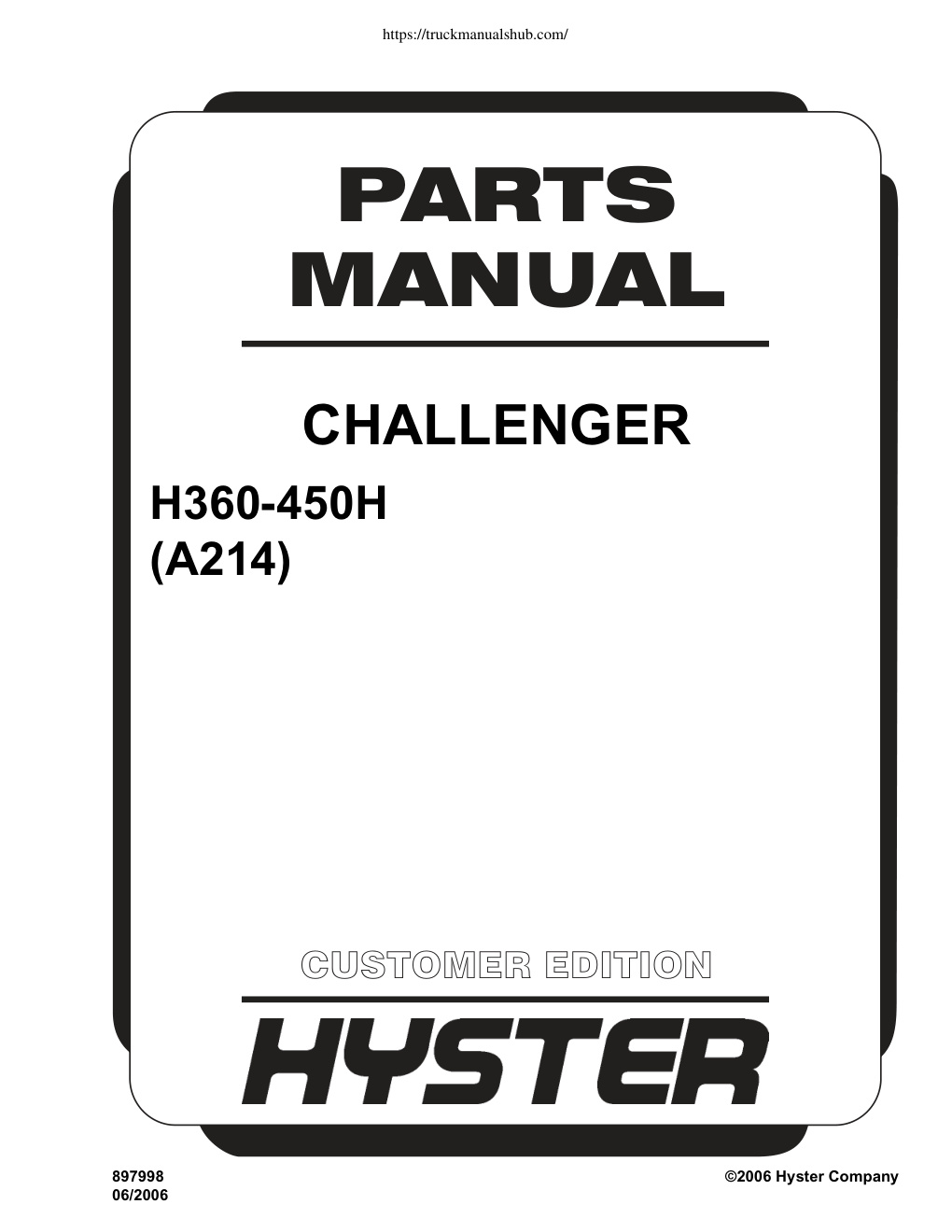 Première page de Hyster H360 450H A214 Parts Manual