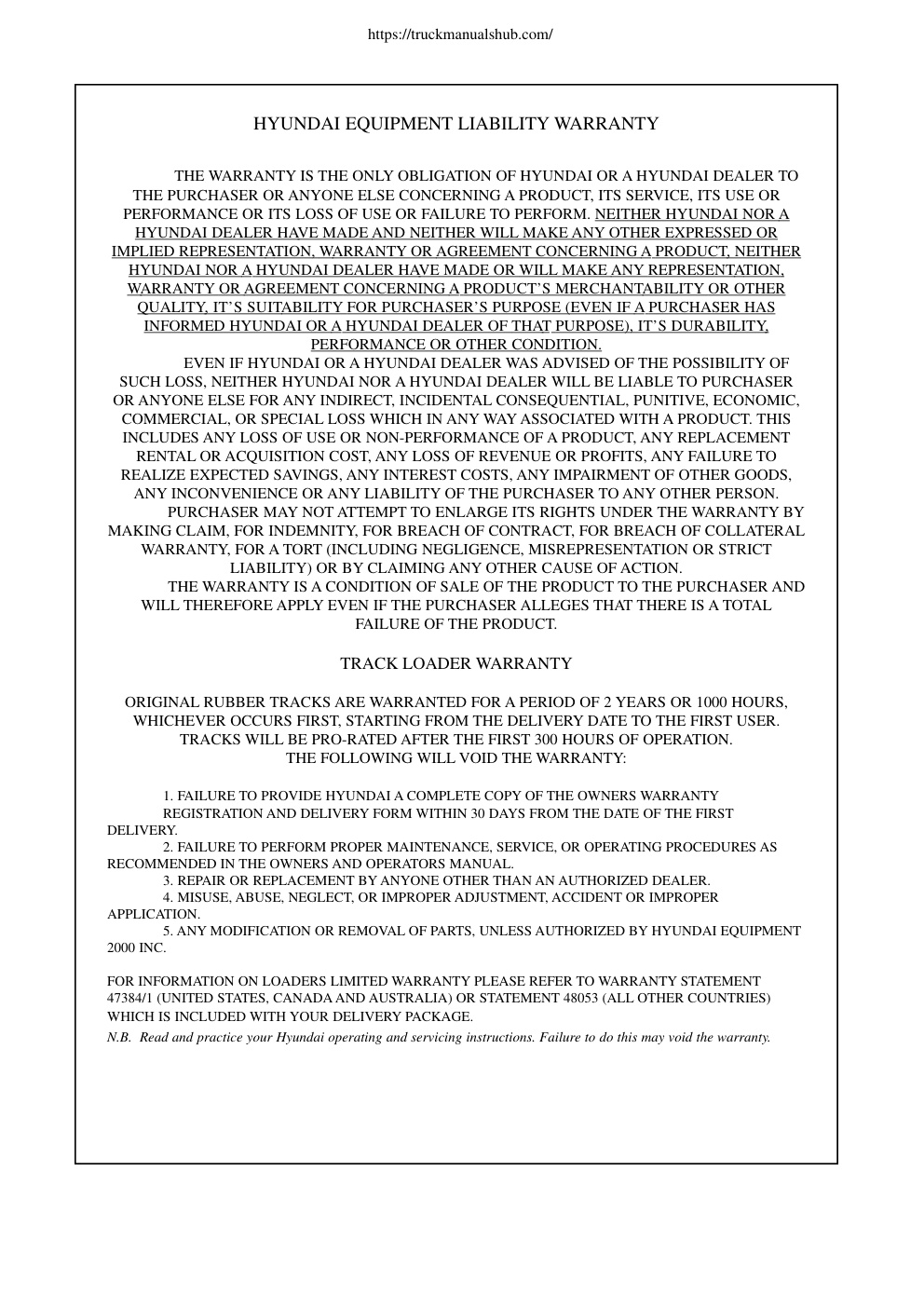 Première page de Hyundai HSL1500T HSL1500T TRACK Wheel Manual