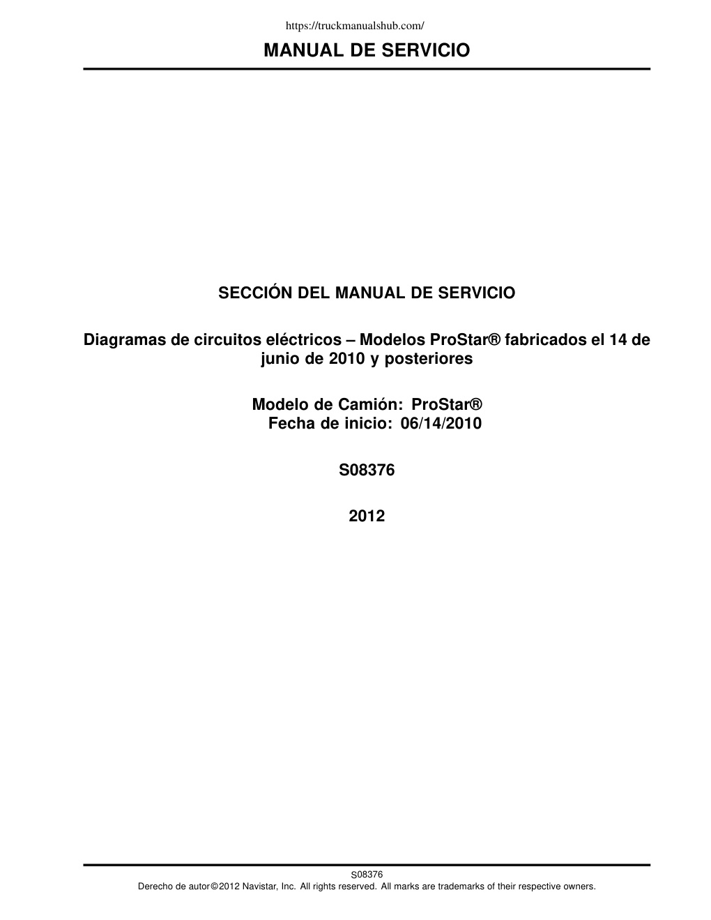 Première page de International Prostar Service Manual Diag electrico