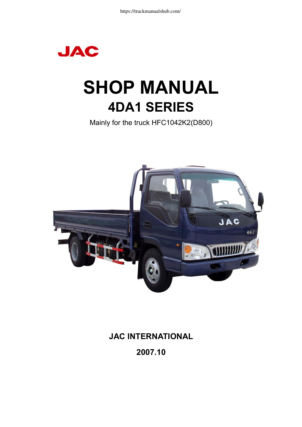 Première page de JAC 4DA1 Series Trucks Workshop Manual