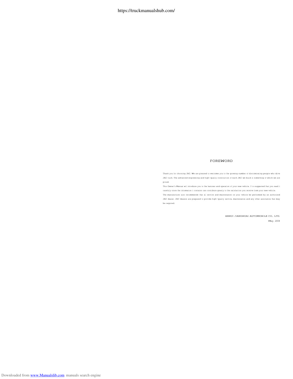 Première page de JAC HFC1061 Owner s Manual