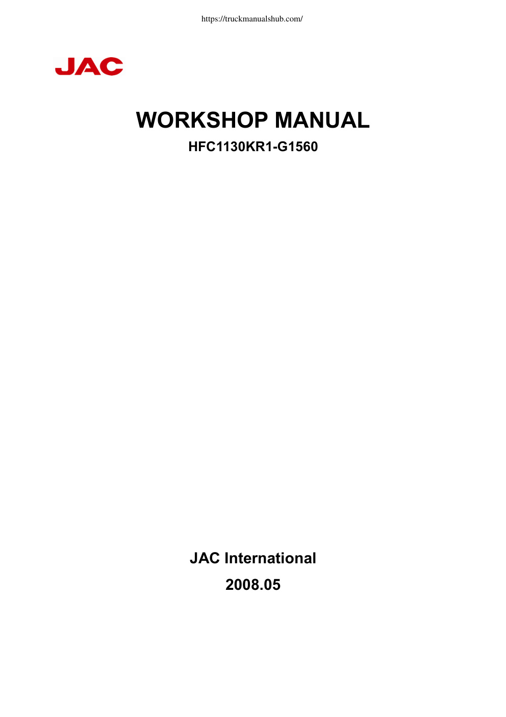 Première page de JAC HFC1130KR1 G1560 Workshop Manual