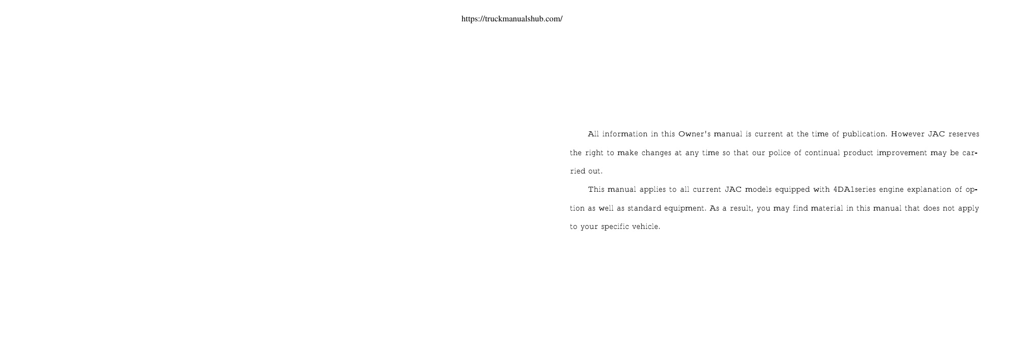 Première page de JAC High end Light Truck PDF Service Manual