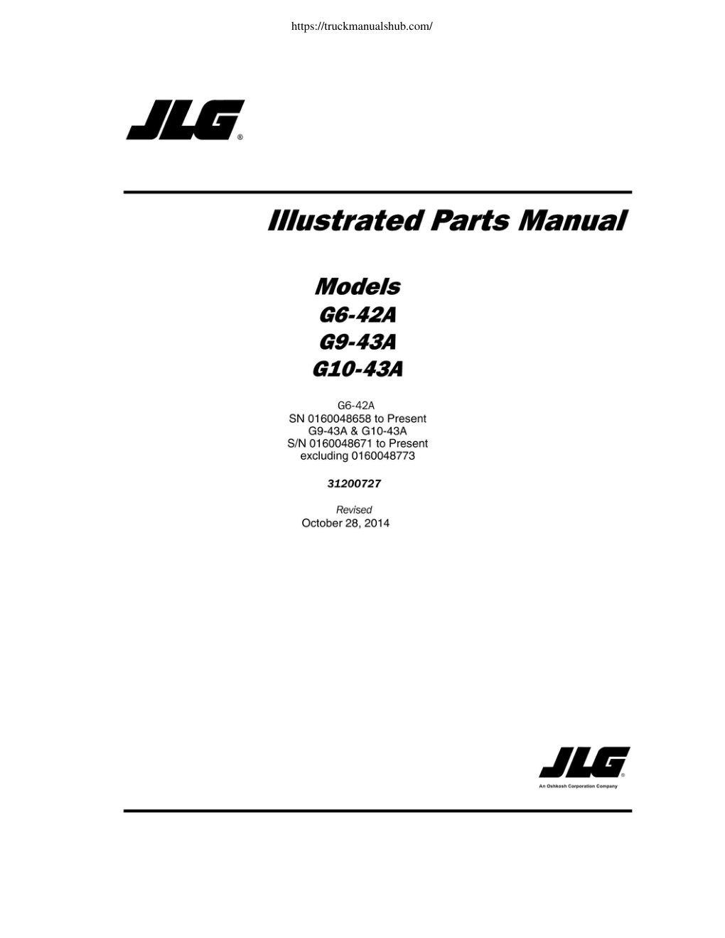 Première page de JLG G9 43A SN 0160048658 To Present Telehandler Parts Manual