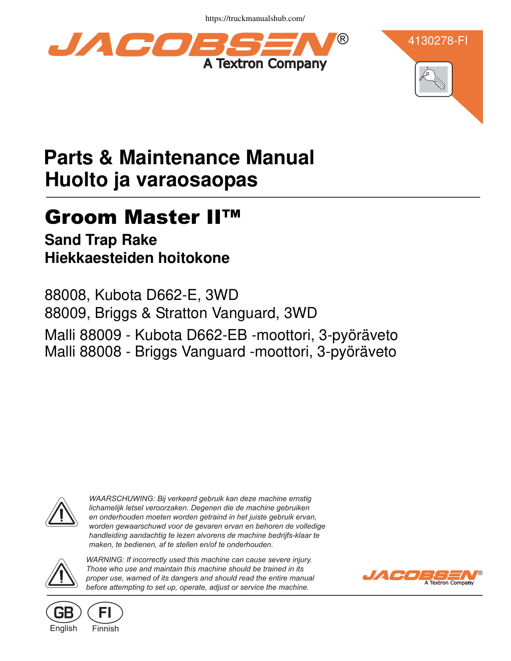 Première page de Jacobsen Groom Master ii Parts Maintenance Manual