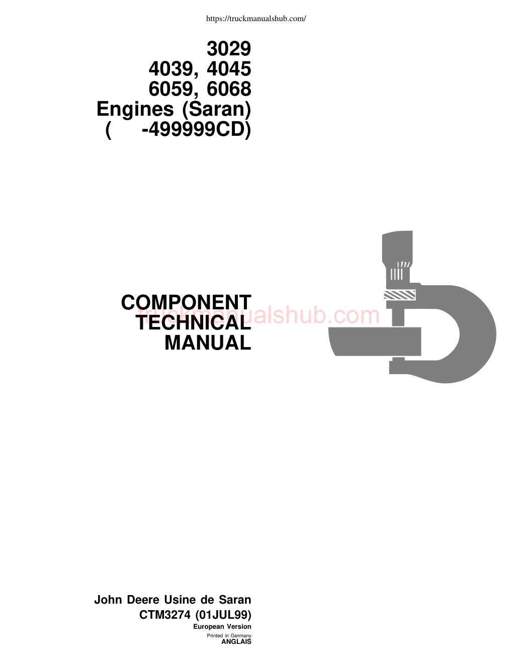 Première page de John Deere 30294039 40456059 6068 Engines Saran 499999CD Service Repair Manual