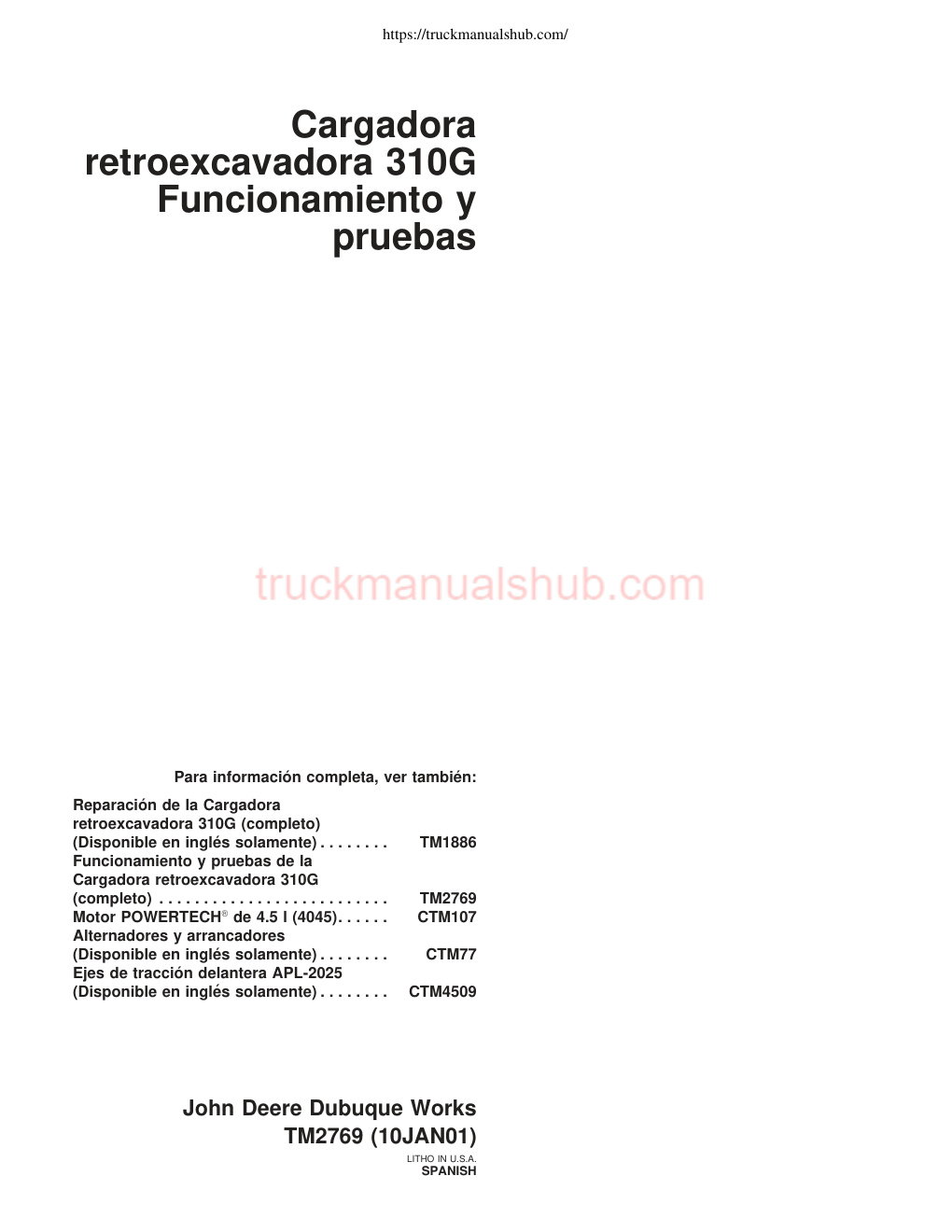 Première page de John Deere 310g Service Repair Manual