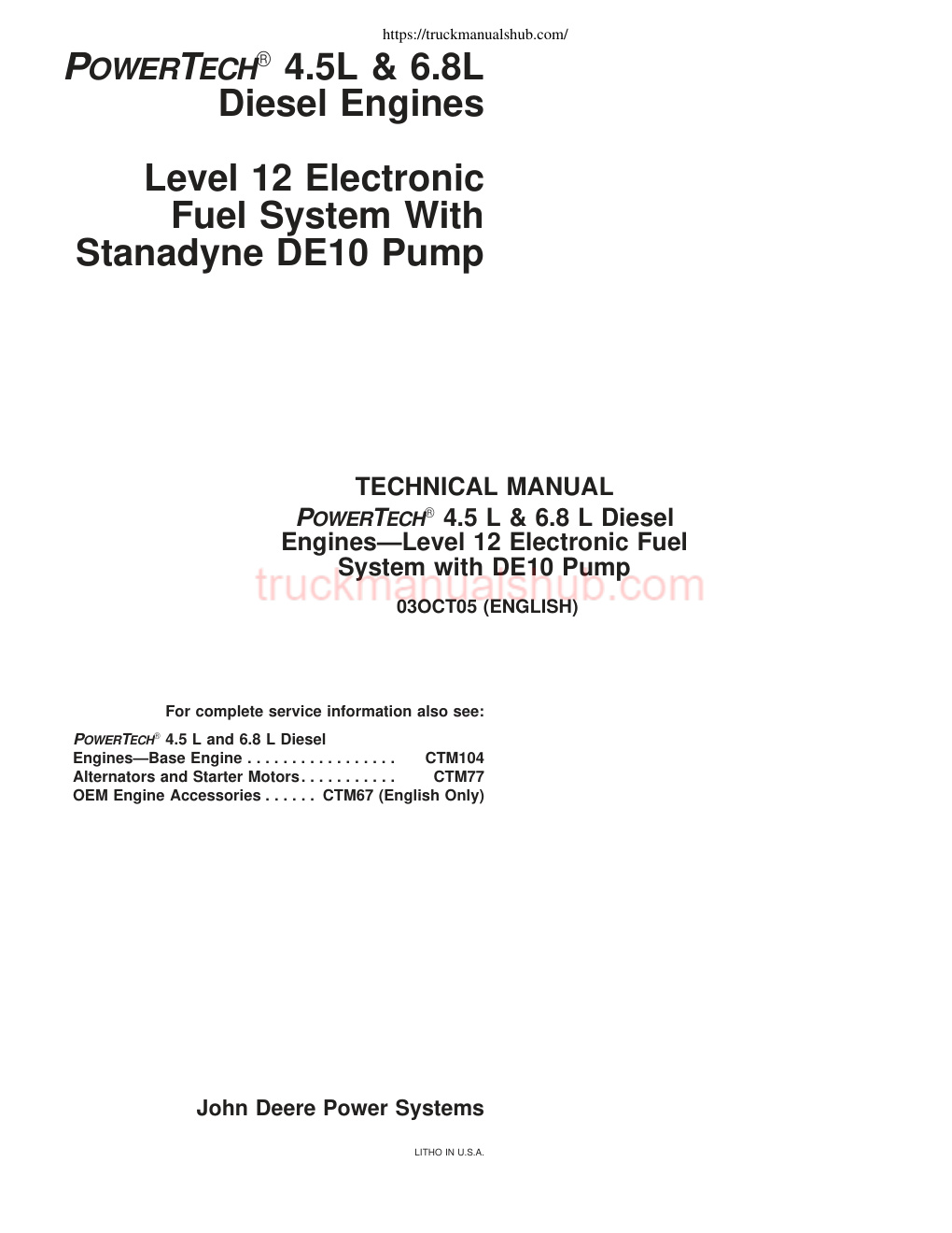 Première page de John Deere 4 5L 6 8L Diesel Engine Workshop Manual
