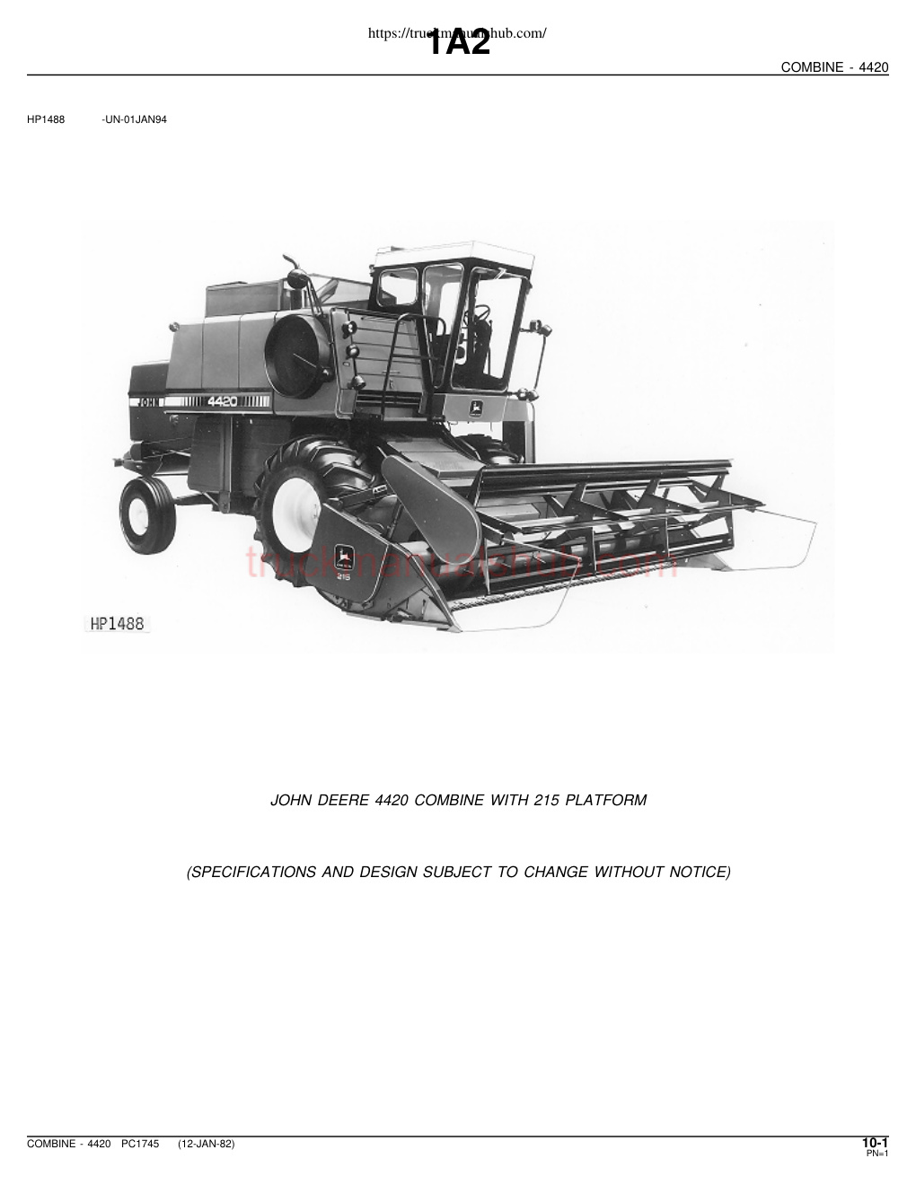 Première page de John Deere 4420 Service Manual