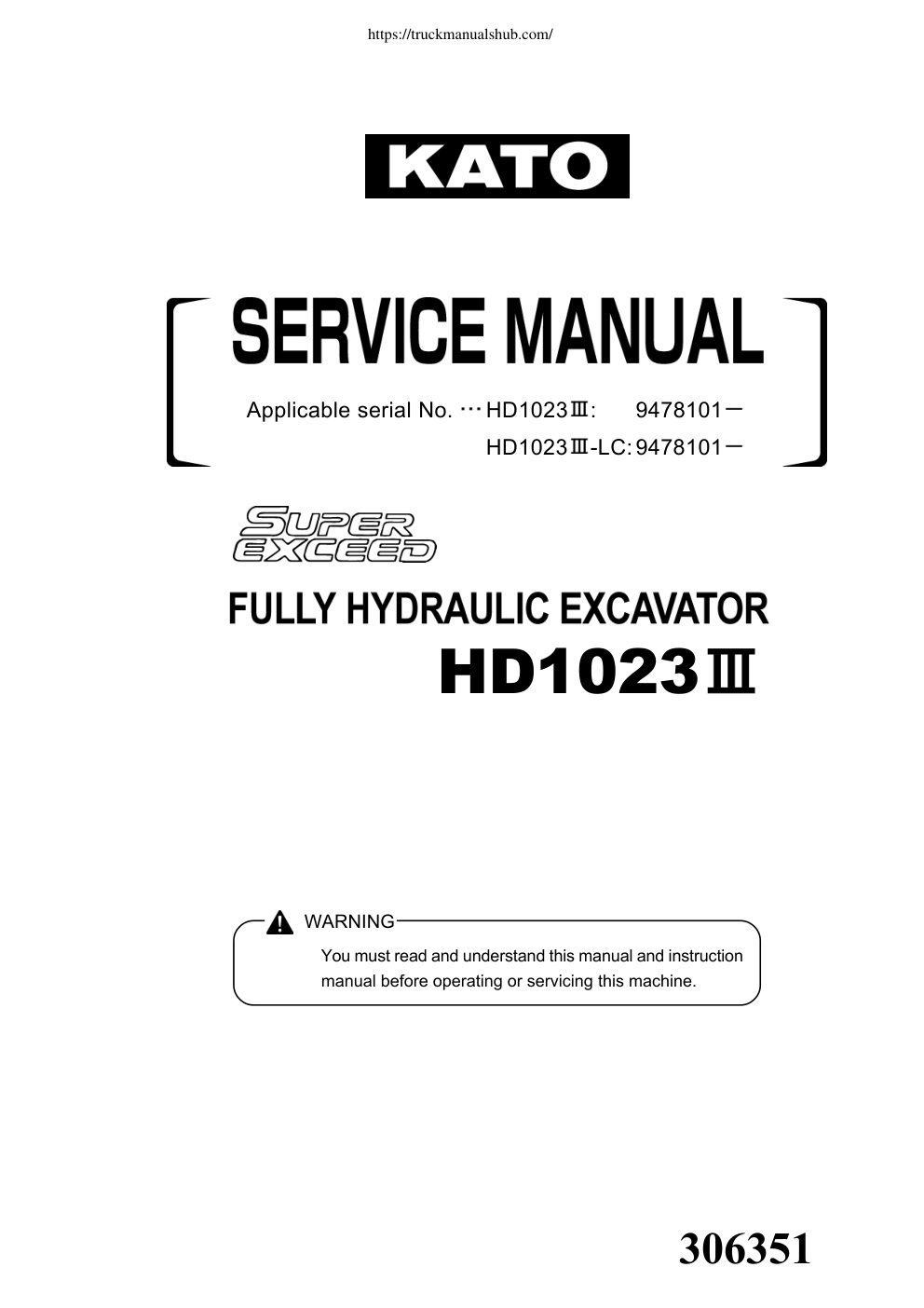 Première page de KATO HD2310 3 Excavator Workshop Manual