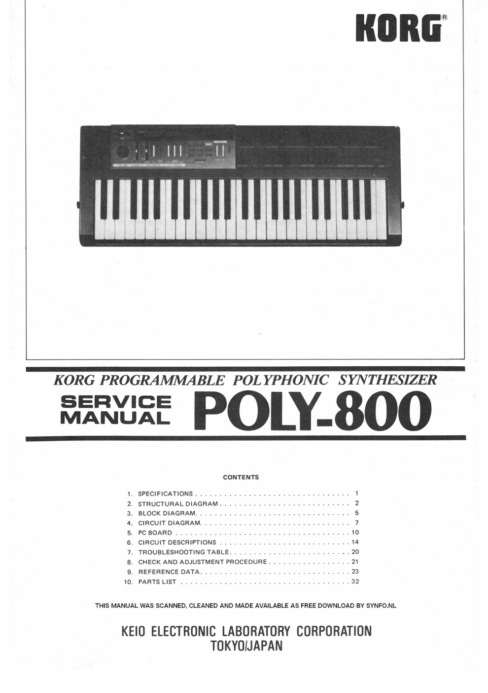 Première page de KORG POLY 800 SERVICE MANUAL ocr