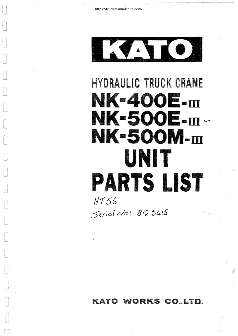 Première page de Kato NK 500 M 3 Parts Manual