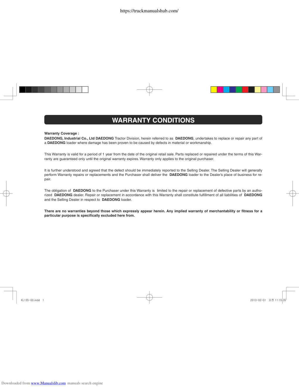 Première page de Kioti KL135 User Manual