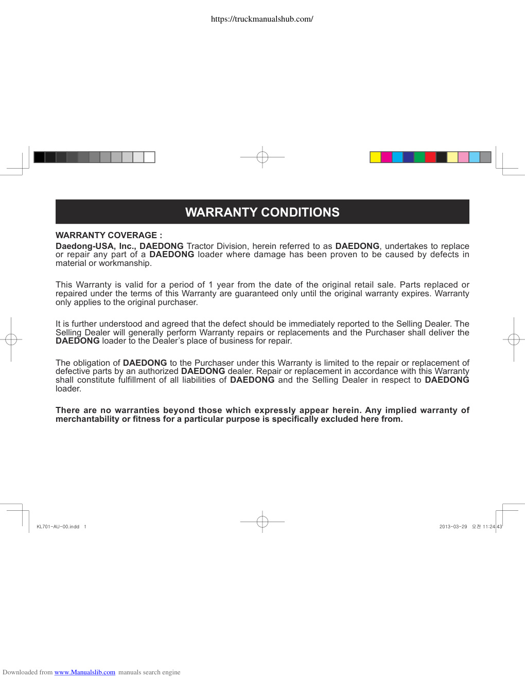 Première page de Kioti KL701 RX7320 Operator s Manual