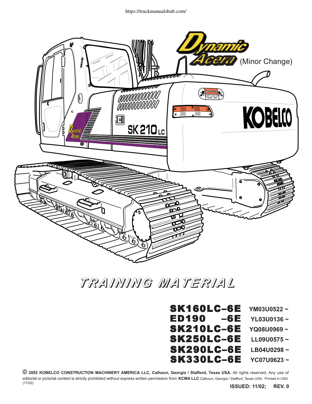 Première page de Kobelco SK160LC 6E ED190 SK210LC 6E SK250LC 6E SK290LC 6E SK330LC 6E Service Manual