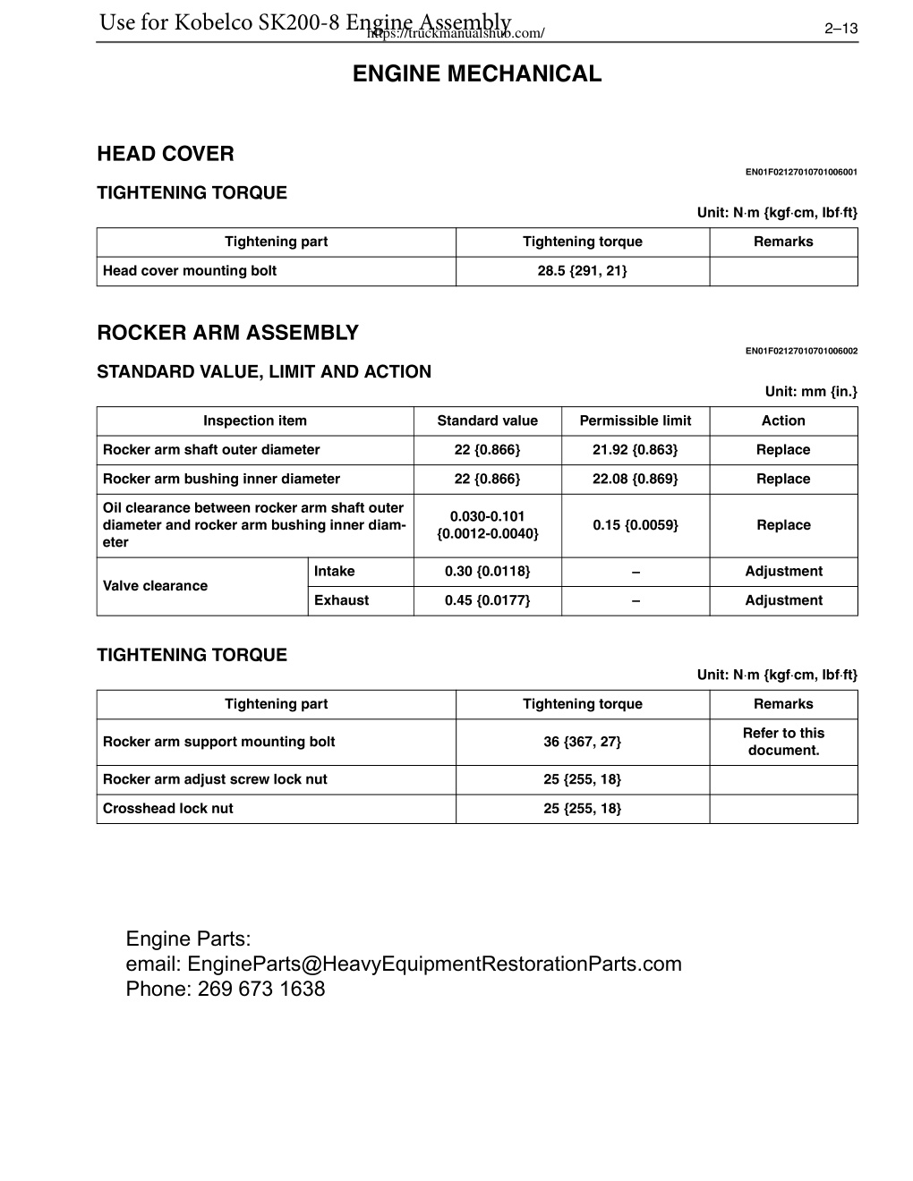 Première page de Kobelco SK200 8 Hino J05E Engine Parts Manual